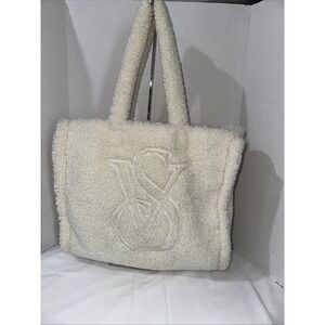 Victoria's Secret Sherpa Fleece Ivory VS Logo Tote